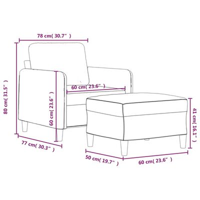 vidaXL Sessel mit Hocker Dunkelgrau 60 cm Samt