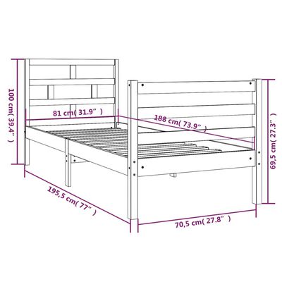 vidaXL Massivholzbett Schwarz 75x190 cm