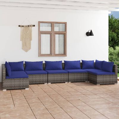 vidaXL 7-tlg. Garten-Lounge-Set mit Kissen Poly Rattan Grau