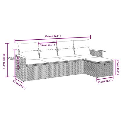 vidaXL 5-tlg. Garten-Sofagarnitur mit Kissen Grau Poly Rattan