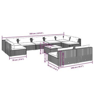 vidaXL 10-tlg. Garten-Lounge-Set mit Kissen Grau Poly Rattan