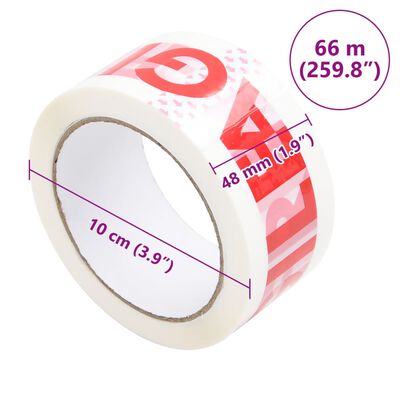 vidaXL Paketklebeband 12 Stk. FRAGILE Aufdruck Weiß 48 mm x 66 m