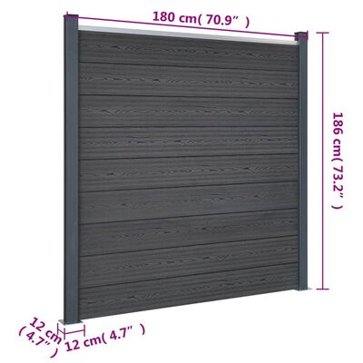 vidaXL Zaunelement-Set Grau 872x186 cm WPC