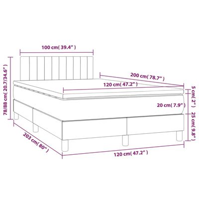 vidaXL Boxspringbett mit Matratze Hellgrau 120x200 cm Stoff