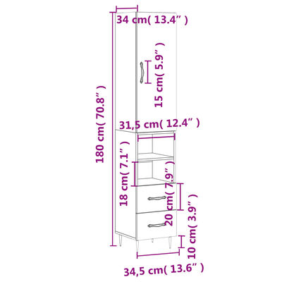 vidaXL Highboard Braun Eichen-Optik 34,5x34x180 cm Holzwerkstoff