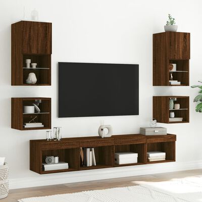 vidaXL TV-Wandschrank mit LED-Leuchten Braun Eichen-Optik 30x28,5x30cm