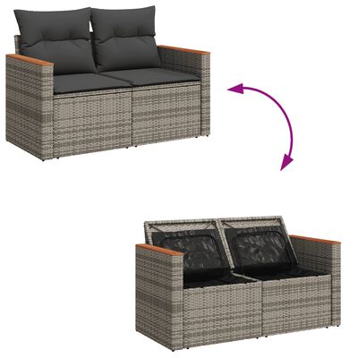 vidaXL 9-tlg. Garten-Sofagarnitur mit Kissen Grau Poly Rattan