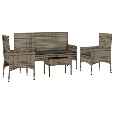 vidaXL 4-tlg. Garten-Lounge-Set mit Kissen Grau Poly Rattan