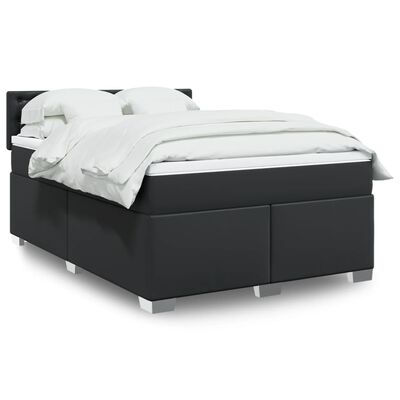 vidaXL Boxspringbett mit Matratze Schwarz 140x200 cm Kunstleder