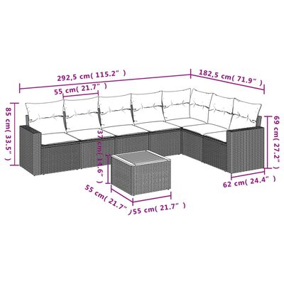 vidaXL 8-tlg. Garten-Sofagarnitur mit Kissen Beige Poly Rattan