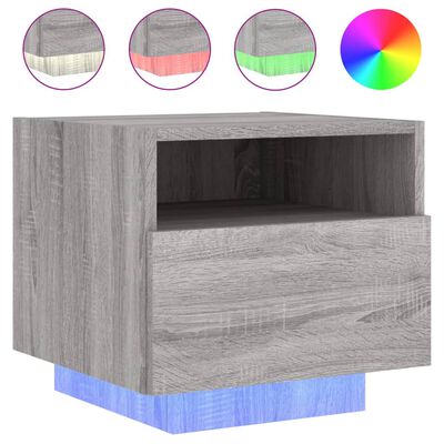 vidaXL Nachttisch mit LED-Leuchten Grau Sonoma 40x39x37 cm