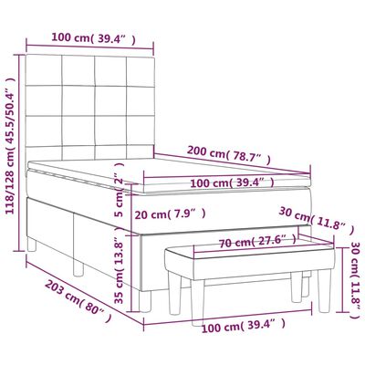 vidaXL Boxspringbett mit Matratze Dunkelgrau 100x200 cm Samt