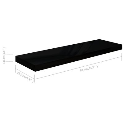 vidaXL Schweberegale 4 Stk. Hochglanz-Schwarz 80x23,5x3,8 cm MDF