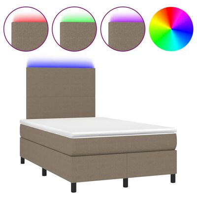 vidaXL Boxspringbett mit Matratze & LED Taupe 120x200 cm Stoff