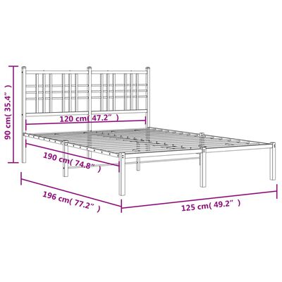 vidaXL Bettgestell mit Kopfteil Metall Weiß 120x190 cm