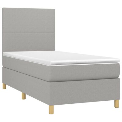 vidaXL Boxspringbett mit Matratze & LED Hellgrau 90x200 cm Stoff