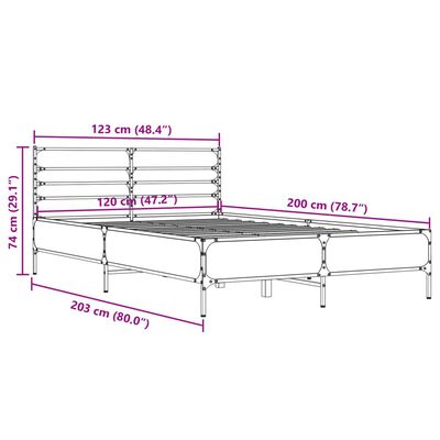 vidaXL Bettgestell Sonoma-Eiche 120x200 cm Holzwerkstoff und Metall