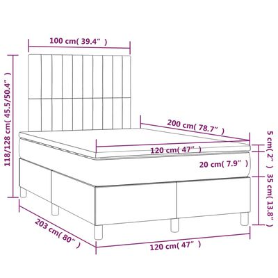 vidaXL Boxspringbett mit Matratze Dunkelgrau 120x200 cm Samt