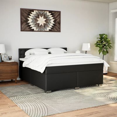 vidaXL Boxspringbett mit Matratze Schwarz 180x200 cm Kunstleder