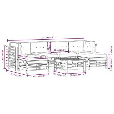 vidaXL 7-tlg. Garten-Lounge-Set mit Kissen Massivholz