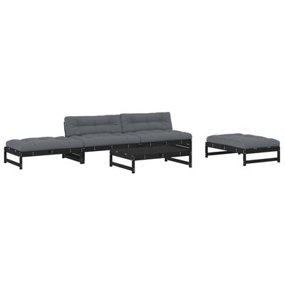 vidaXL 5-tlg. Garten-Lounge-Set mit Kissen Schwarz Massivholz