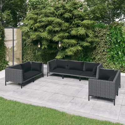 vidaXL 7-tlg. Garten-Lounge-Set mit Kissen Poly Rattan Dunkelgrau