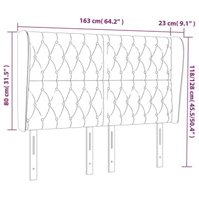 vidaXL Kopfteil mit Ohren Schwarz 163x23x118/128 cm Stoff