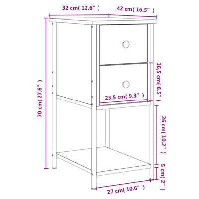 vidaXL Nachttische 2 Stk. Sonoma-Eiche 32x42x70 cm Holzwerkstoff