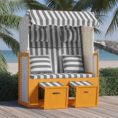 vidaXL Strandkorb mit Kissen Poly Rattan & Massivholz Weiß & Grau