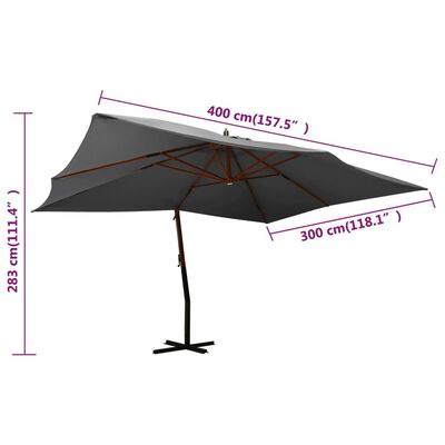 vidaXL Ampelschirm mit Holz-Mast 400x300 cm Anthrazit