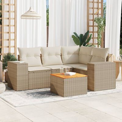 vidaXL 5-tlg. Garten-Sofagarnitur mit Kissen Beige Poly Rattan