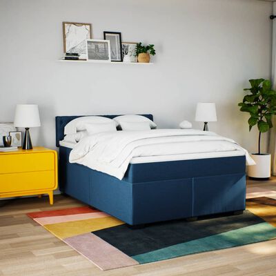 vidaXL Boxspringbett mit Matratze Blau 160x200 cm Stoff