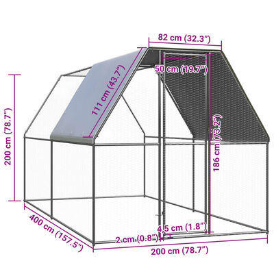 vidaXL Outdoor-Hühnerkäfig 2x4x2 m Verzinkter Stahl