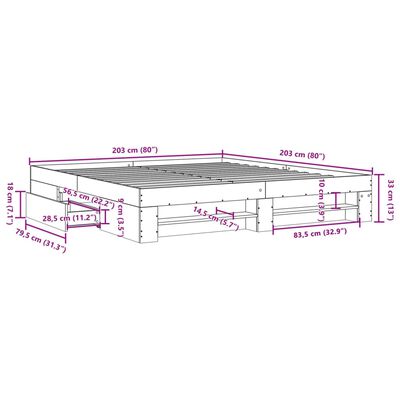 vidaXL Bettgestell Sonoma-Eiche 200x200 cm Holzwerkstoff