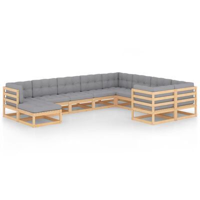 vidaXL 10-tlg. Garten-Lounge-Set mit Kissen Massivholz Kiefer