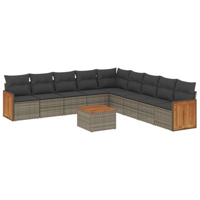 vidaXL 10-tlg. Garten-Sofagarnitur mit Kissen Grau Poly Rattan