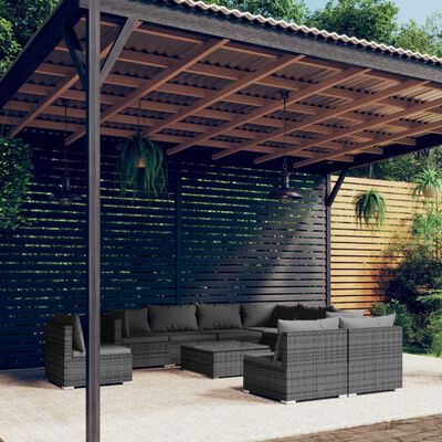 vidaXL 10-tlg. Garten-Lounge-Set mit Kissen Poly Rattan Grau