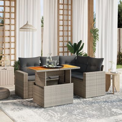 vidaXL 5-tlg. Garten-Sofagarnitur mit Kissen Grau Poly Rattan