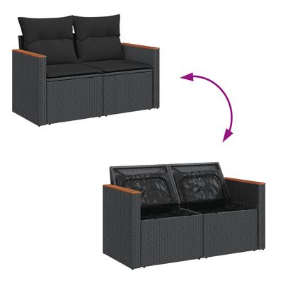 vidaXL 10-tlg. Garten-Sofagarnitur mit Kissen Schwarz Poly Rattan