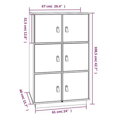 vidaXL Highboard Honigbraun 67x40x108,5 cm Massivholz Kiefer