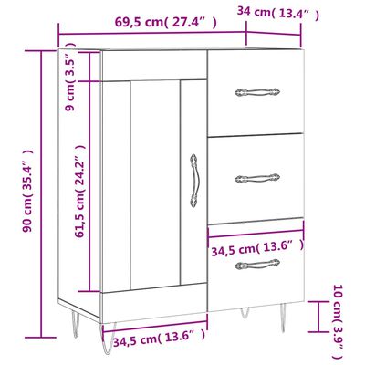 vidaXL Sideboard Hochglanz-Weiß 69,5x34x90 cm Holzwerkstoff