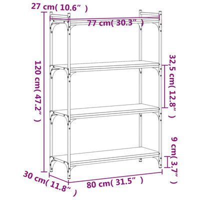 vidaXL Bücherregal 4 Böden Braun Eiche-Optik 80x30x120cm Holzwerkstoff