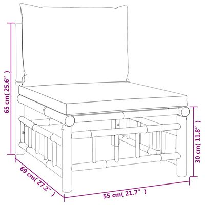 vidaXL 11-tlg. Garten-Lounge-Set mit Cremeweißen Kissen Bambus