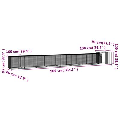 vidaXL Hühnerkäfig Anthrazit 900x91x100 cm Verzinkter Stahl