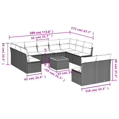 vidaXL 12-tlg. Garten-Sofagarnitur mit Kissen Beige Poly Rattan