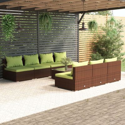 vidaXL 8-tlg. Garten-Lounge-Set mit Kissen Poly Rattan Braun