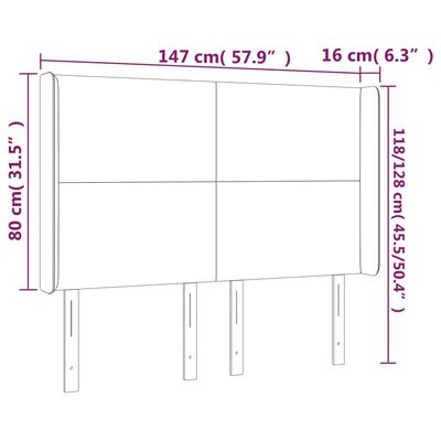 vidaXL Kopfteil mit Ohren Schwarz 147x16x118/128 cm Kunstleder