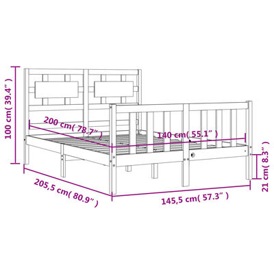 vidaXL Massivholzbett mit Kopfteil Weiß 140x200 cm