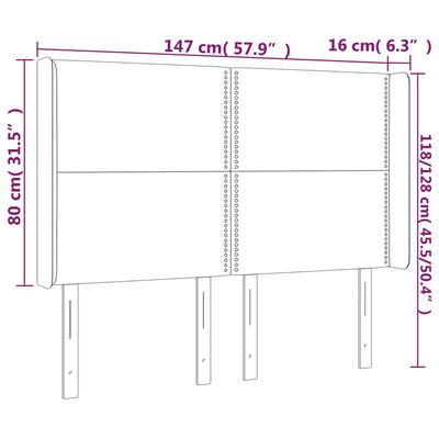 vidaXL Kopfteil mit Ohren Dunkelgrau 147x16x118/128 cm Stoff