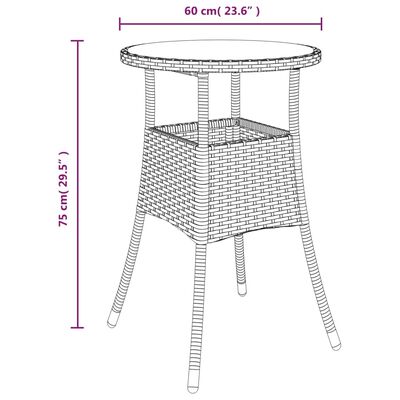 vidaXL Gartentisch Ø60x75 cm Hartglas und Poly Rattan Schwarz